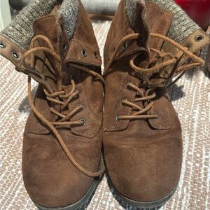 Brown Suede Lace-Up Boots